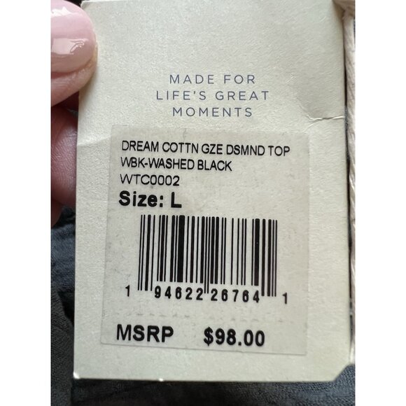 NEW Faherty Dream cotton gauze Desmond top washed black L organic preppy - Picture 5 of 9